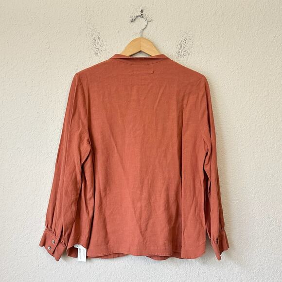 POETRY Linen Blend Button Up Shirt Dark Coral LS Relaxed Travel NWT - Picture 2 of 11